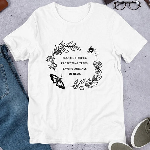 Image of Planting Seeds Protecting Trees Saving Animals Slogan Tshirt