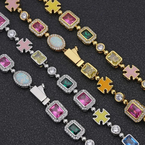 Image of Gold-Plated Hip-Hop Gemstone Necklace