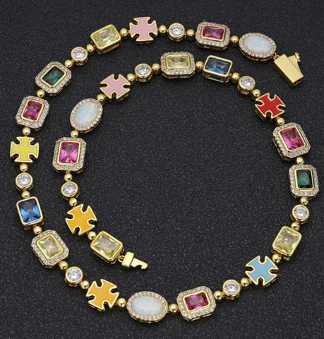 Image of Gold-Plated Hip-Hop Gemstone Necklace