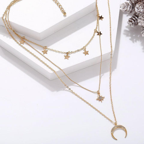 Image of 3 Piece Celestial Drop Necklace With Austrian Crystals 18K Gold Plated Necklace