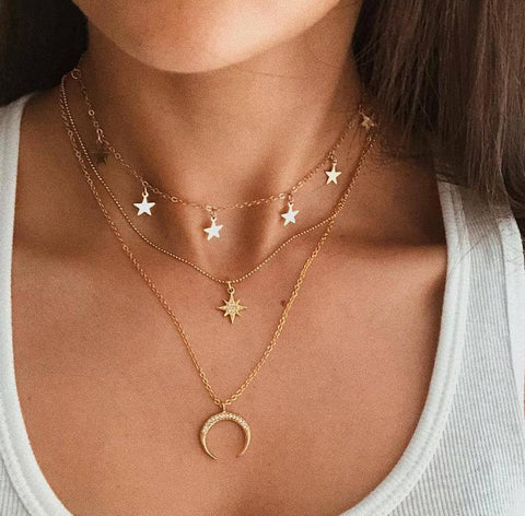 Image of 3 Piece Celestial Drop Necklace With Austrian Crystals 18K Gold Plated Necklace
