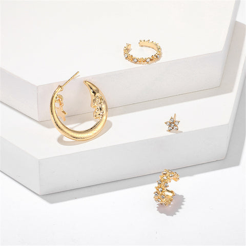 Image of 4 Pcs/set Bohemian Moon Star Crystal Stud Earrings