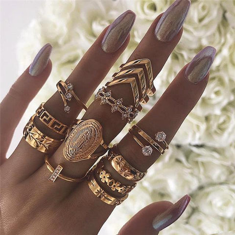 Image of 13 Piece Medallion Ring Set With Austrian Crystals 18K Gold Plated Ring