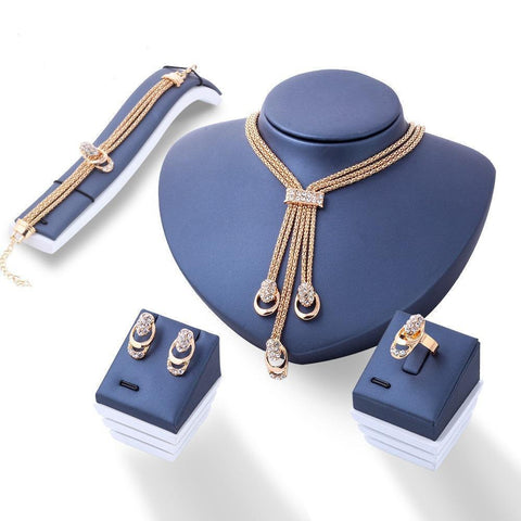 Image of 4 Piece Royal Jewelry Set With Austrian Crystals 18K Gold Plated Set