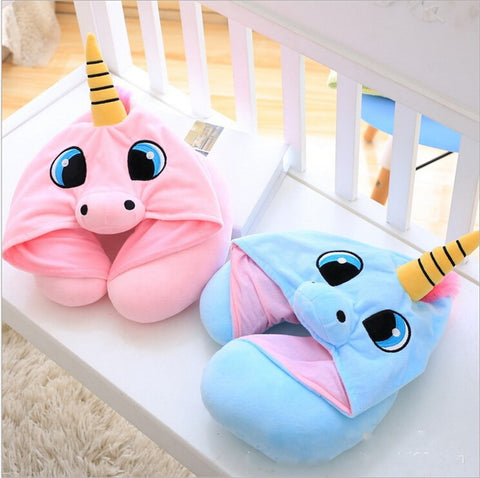 Image of HOODED UNICORN TRAVEL PILLOW