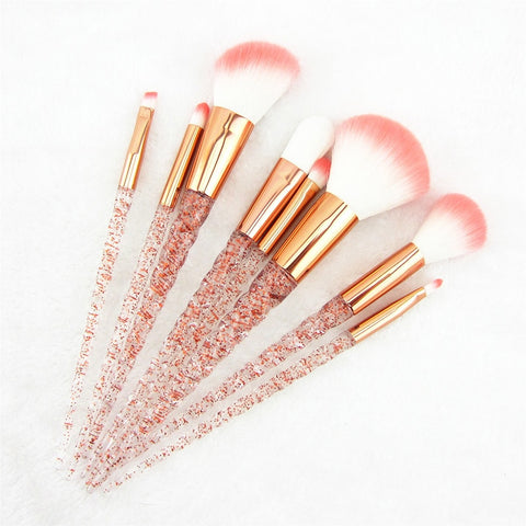 Image of 8pcs Red Glitter Diamond Brush Crystal Makeup Brushes Set