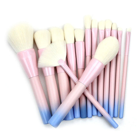 Image of 14pcs Pink Green Gradient Makeup Brushes Set