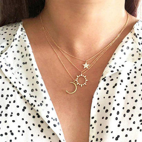 Image of 3 Piece Celestial Pave Necklace With Austrian Crystals 18K Gold Plated Necklace