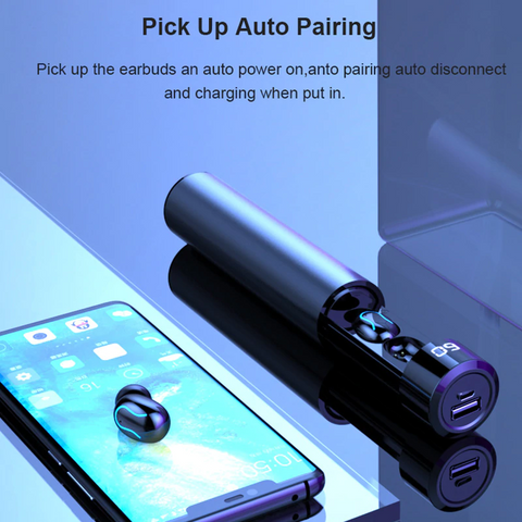 Image of Wireless Earphones with Mic and 2600mAh Charging Bin Power Bank