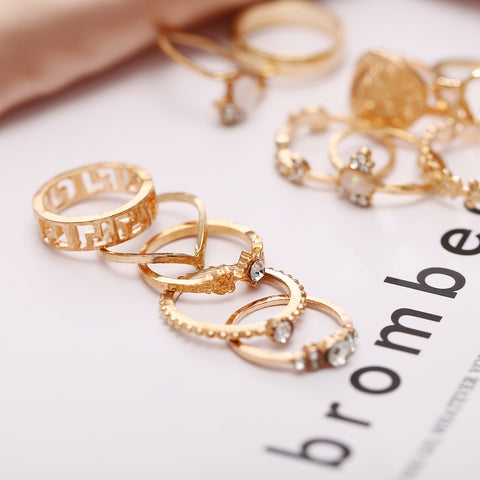 Image of 15 Pcs/set Vintage Women Hearts Fatima Hands Cross Crown Fashion Ring