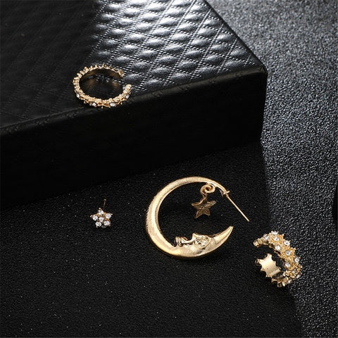 Image of 4 Pcs/set Bohemian Moon Star Crystal Stud Earrings