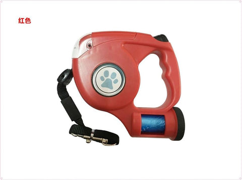Image of 4.5M LED Flashlight Extendable Retractable Pet Dog Leash Lead with Garbage Bag