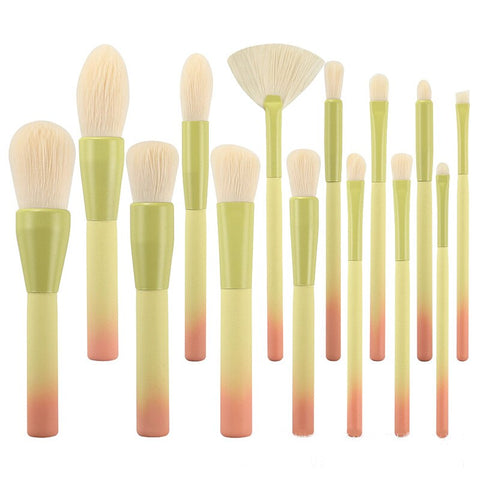Image of 14pcs Pink Green Gradient Makeup Brushes Set