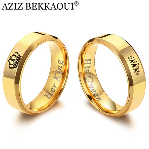Image of Her King His Queen Couple Rings Gold Crown Rings