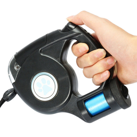 Image of 4.5M LED Flashlight Extendable Retractable Pet Dog Leash Lead with Garbage Bag