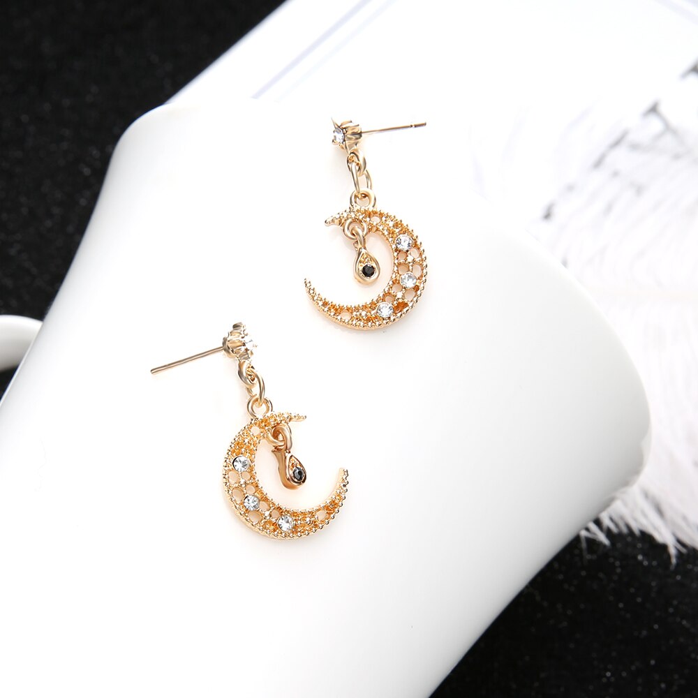 Cubic Zirconia Crystal Moon Star Earrings