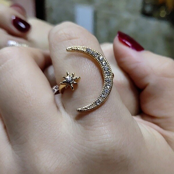 Moon Star Open Finger Rings for Women Adjustable