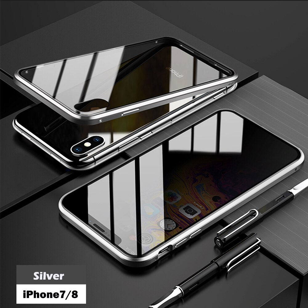 Anti-peep Magnetic Adsorption Metal Phone Case For iPhone