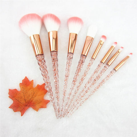 Image of 8pcs Red Glitter Diamond Brush Crystal Makeup Brushes Set