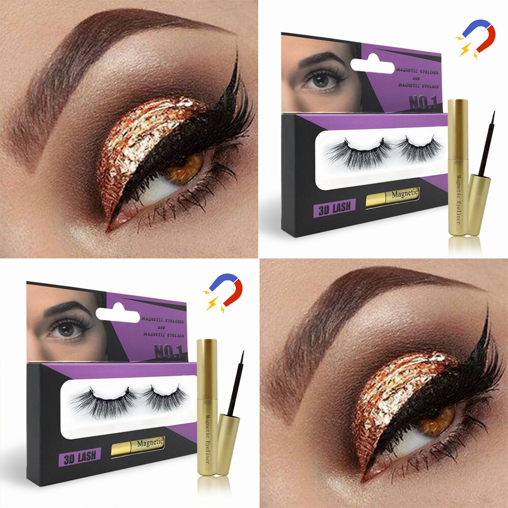5 magnetic eyelashes, liquid eyeliner and tweezers set