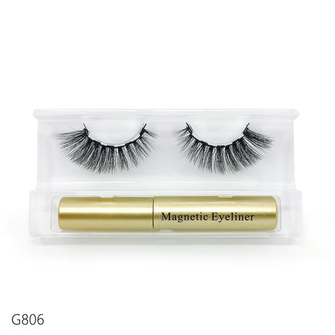 Image of 5 magnetic eyelashes, liquid eyeliner and tweezers set