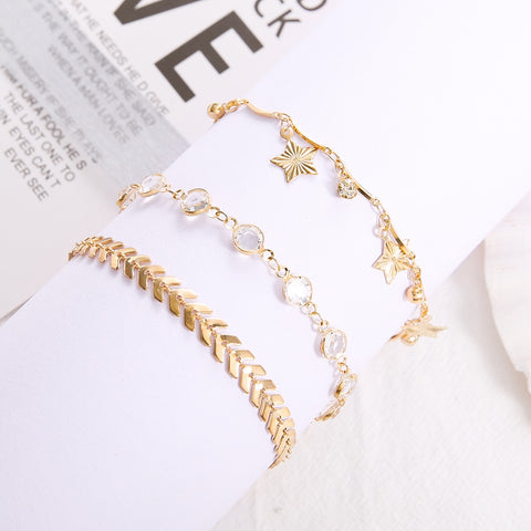 Image of 3PCS/SET Gold Color Crystal Star Female Anklets