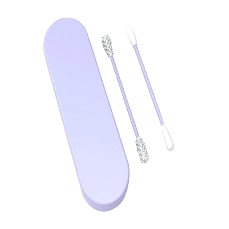 2Pcs Reusable Cotton Swab Ear Cleaning Cosmetic Silicone Buds