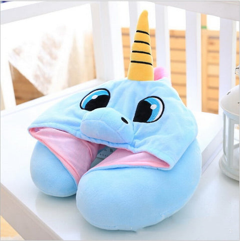 Image of HOODED UNICORN TRAVEL PILLOW