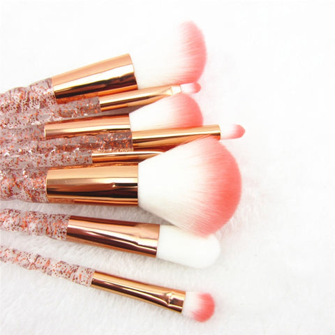 Image of 8pcs Red Glitter Diamond Brush Crystal Makeup Brushes Set