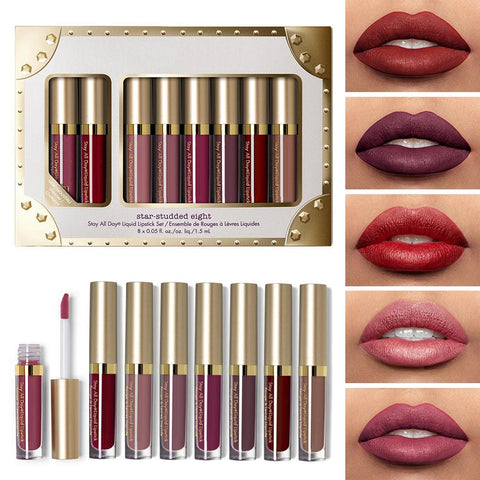Image of 8Pcs Professional Lip Glaze Gloss Waterproof Makeup Matte Non-sticky Lipstick