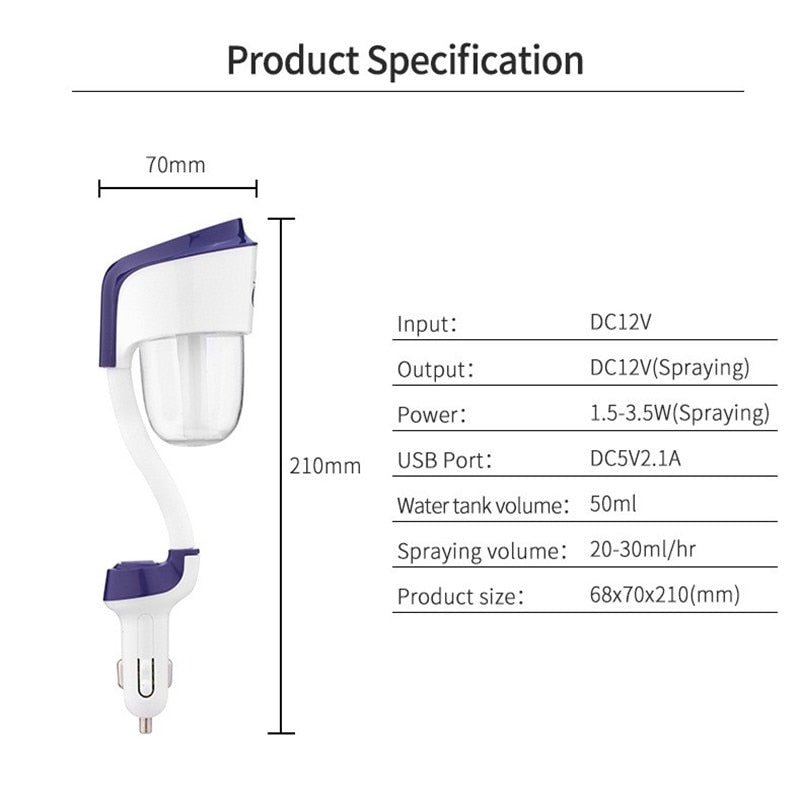 II Car Humidifier Double USB Port Car Aroma