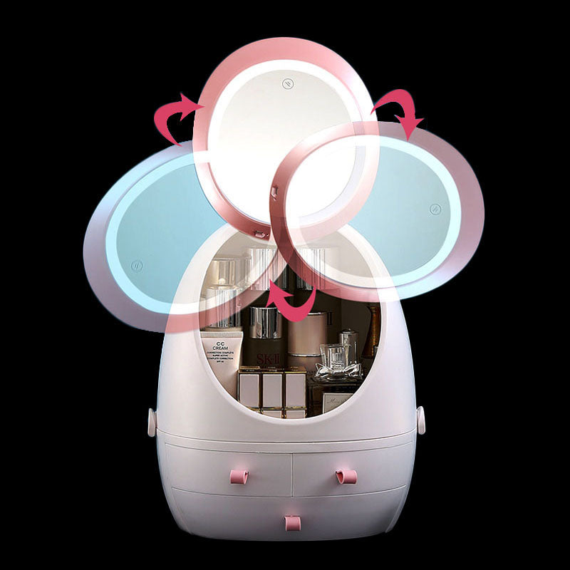LED HD Mirror Makeup Storage Box Cosmetic Organizer Case