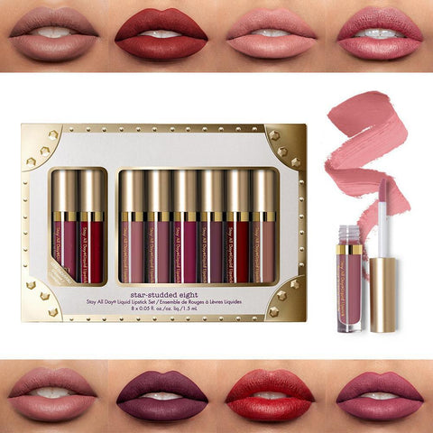 Image of 8Pcs Professional Lip Glaze Gloss Waterproof Makeup Matte Non-sticky Lipstick