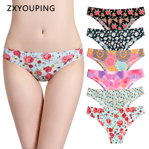 Image of Print Mesh Breathable Seamless Panties Underwear Sexy Thongs