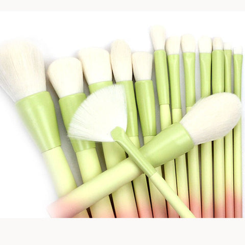 Image of 14pcs Pink Green Gradient Makeup Brushes Set