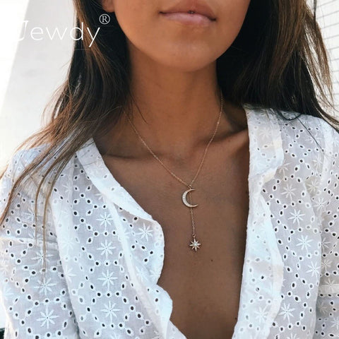 Image of Multi Layer Crystal Moon Star Choker Necklace