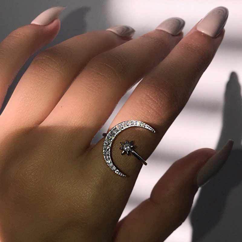 Moon Star Open Finger Rings for Women Adjustable