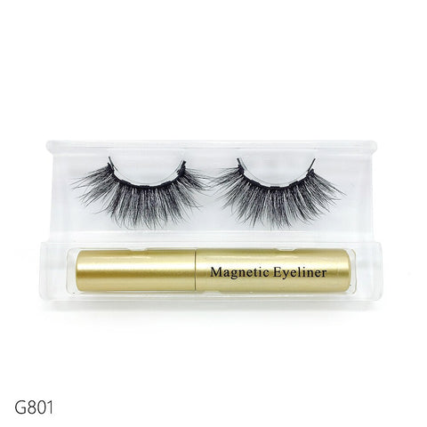 Image of 5 magnetic eyelashes, liquid eyeliner and tweezers set