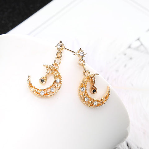Image of Cubic Zirconia Crystal Moon Star Earrings