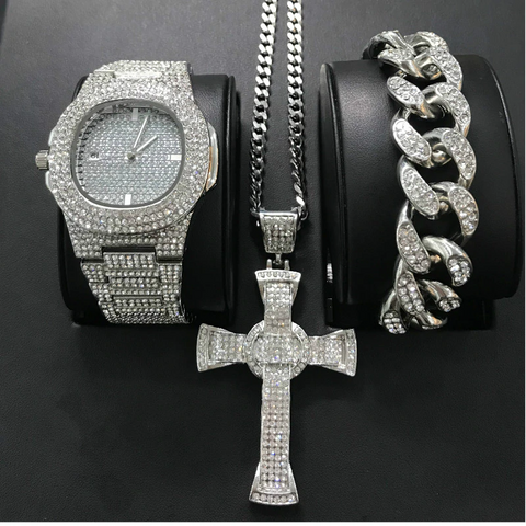 Image of Luxury Hip Hop Diamond Cross Jewelry Combo Set
