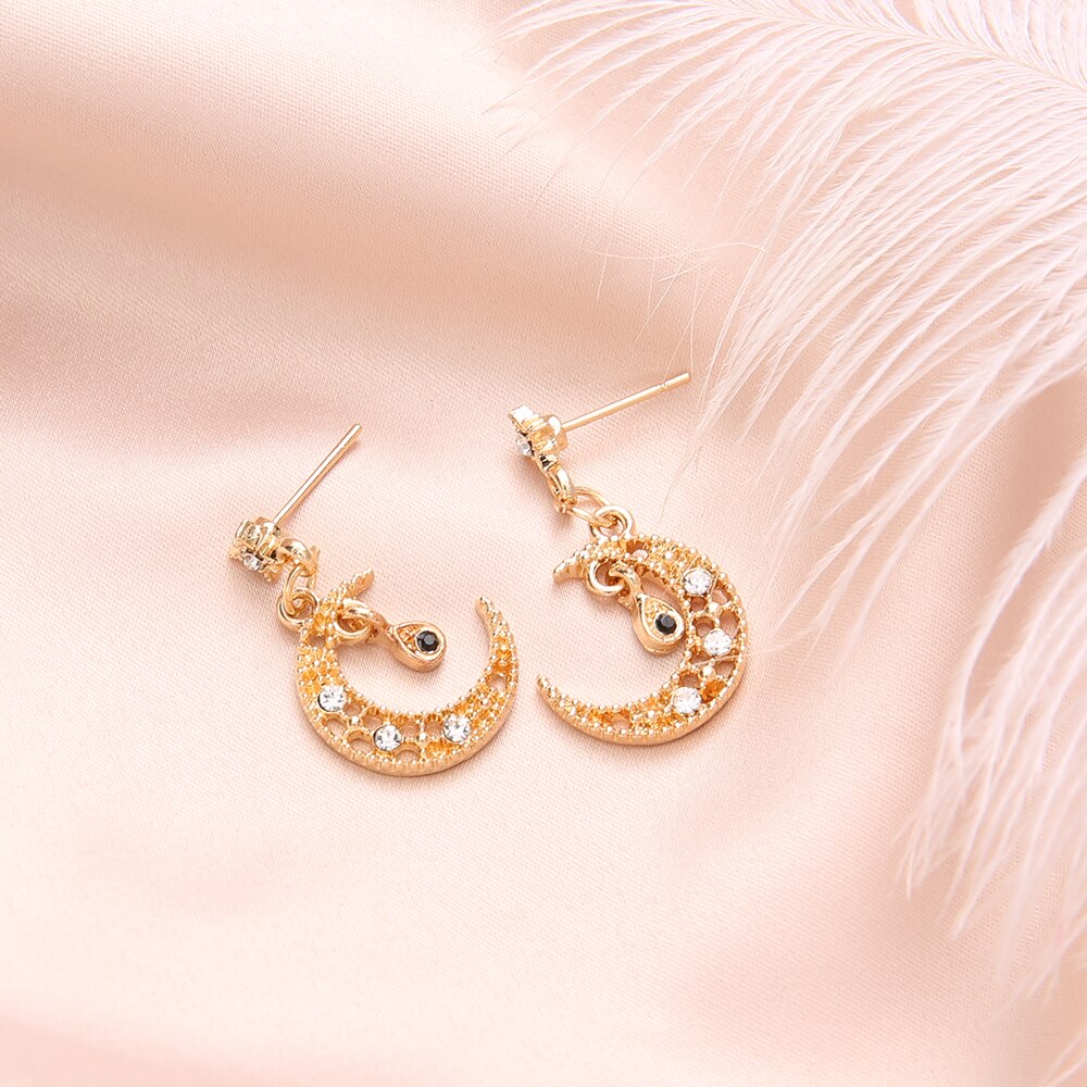 Cubic Zirconia Crystal Moon Star Earrings