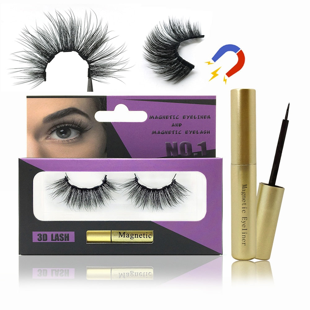 5 magnetic eyelashes, liquid eyeliner and tweezers set