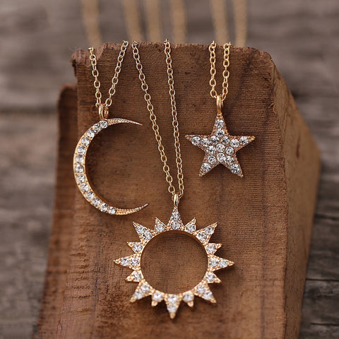 Image of 3 Piece Celestial Pave Necklace With Austrian Crystals 18K Gold Plated Necklace