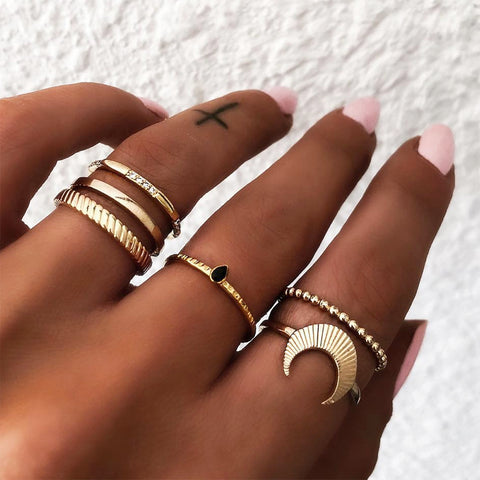 Image of Moon Geometric Joint Rings Set
