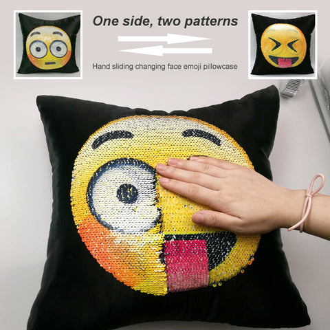 Image of Awesome Changing Face Emoji Sequin Pillow