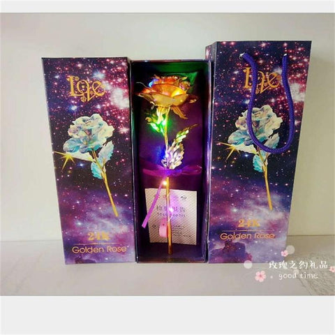 Image of 24K Foil Plated Rose Gold Rose Lasts Forever Love Wedding Decor Lover Lighting Rose