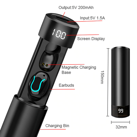 Image of Wireless Earphones with Mic and 2600mAh Charging Bin Power Bank