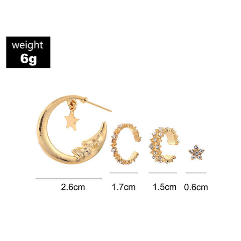 Image of 4 Pcs/set Bohemian Moon Star Crystal Stud Earrings