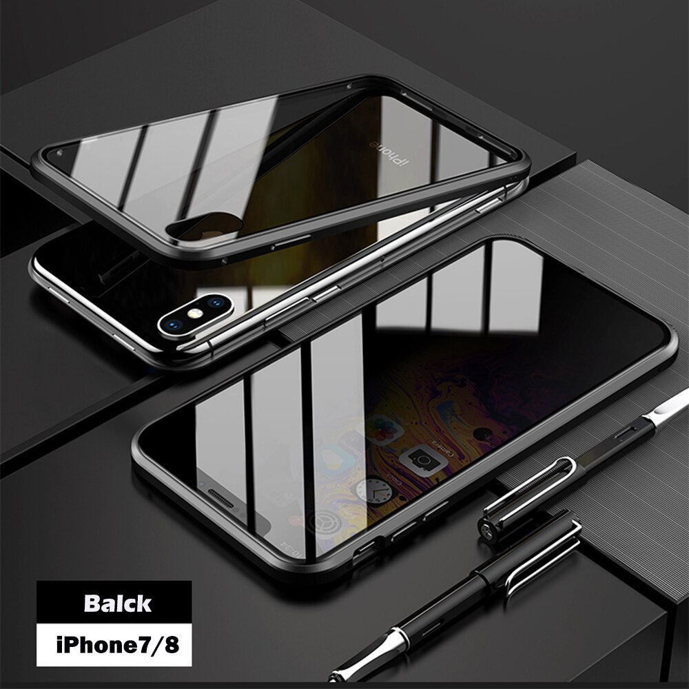 Anti-peep Magnetic Adsorption Metal Phone Case For iPhone