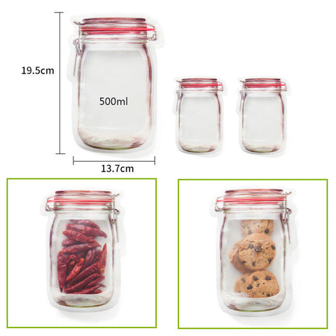 Image of 3pcs Mason Jar Zipper Bags